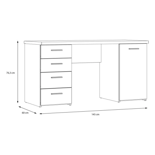 Biurko 145x60 cm z 4 szufladami i szafką Biały/Dąb Piaskowy